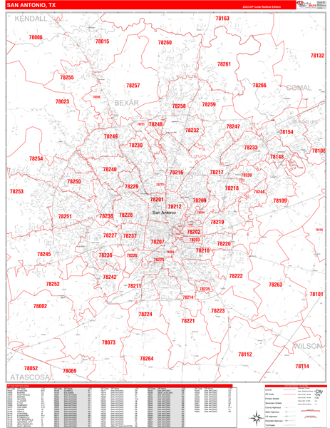 San Antonio City Digital Map Red Line Style